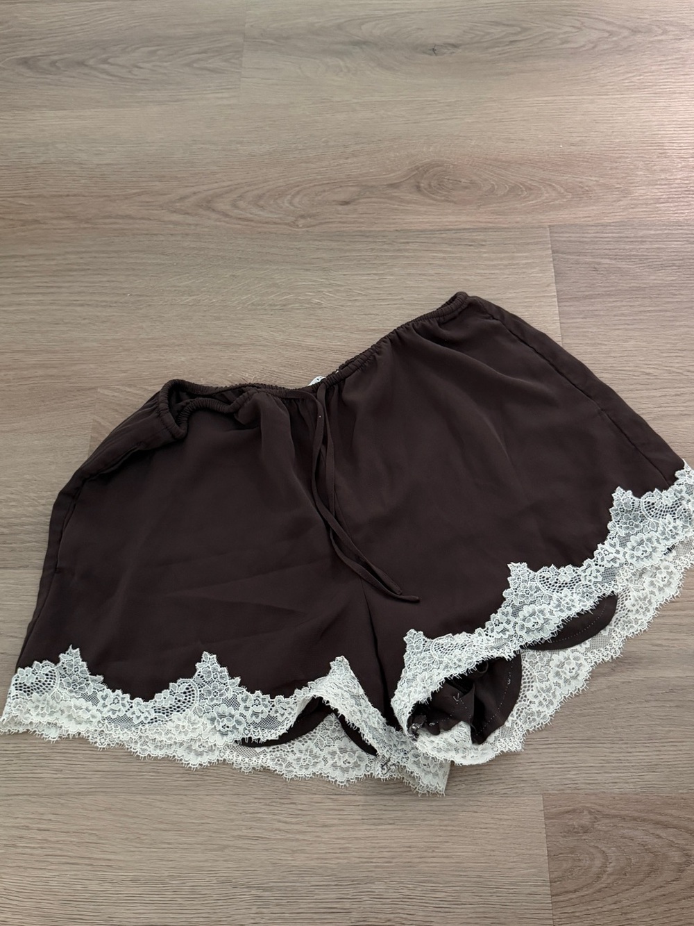 Abercrombie & Fitch Brown Sleep Shorts with Cream Lace Trim